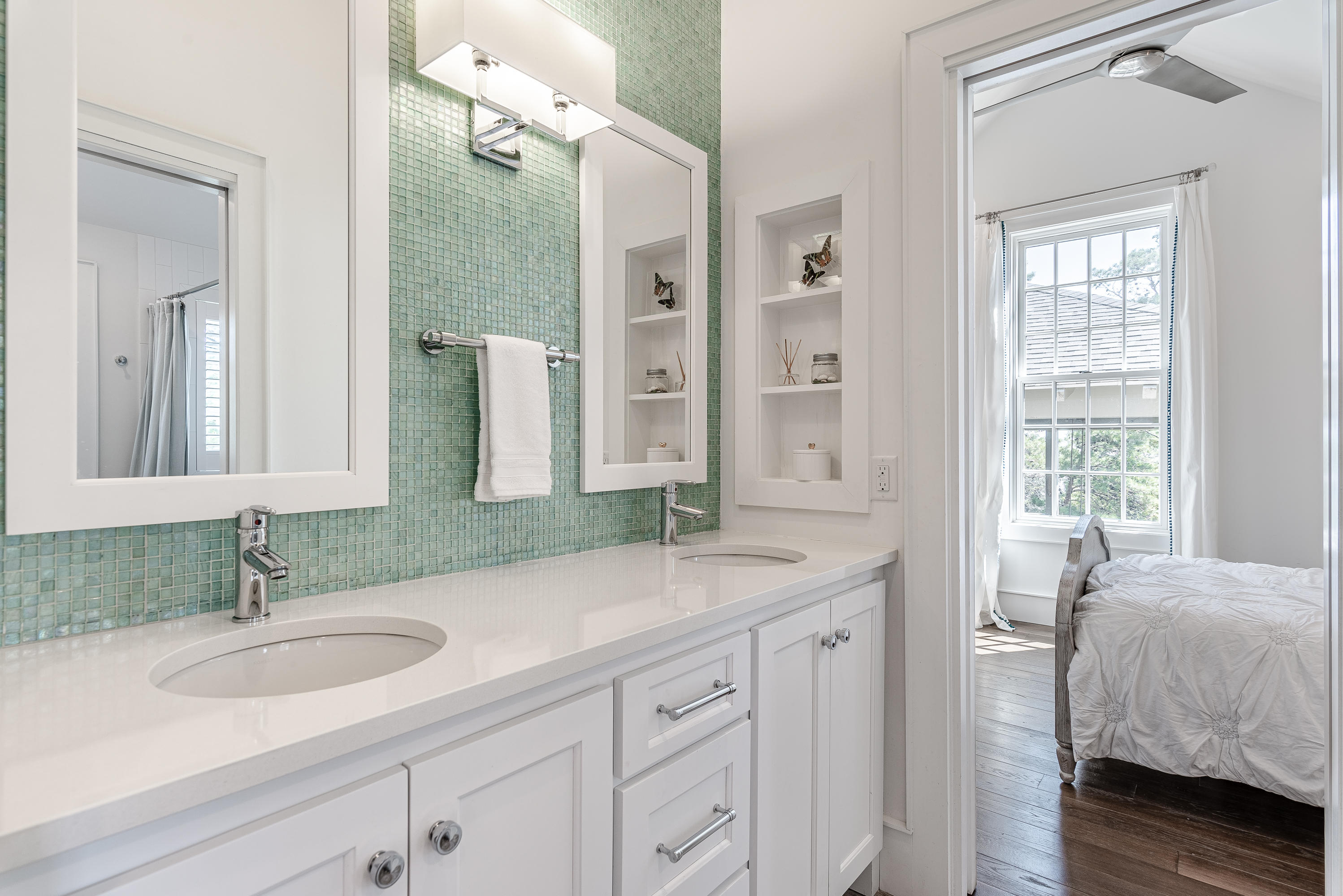 53 Cedar Post Road Santa Rosa Beach, FL 32459 - Photo 16 of 37 a en suite bathroom with a double vanity sink and a mirror