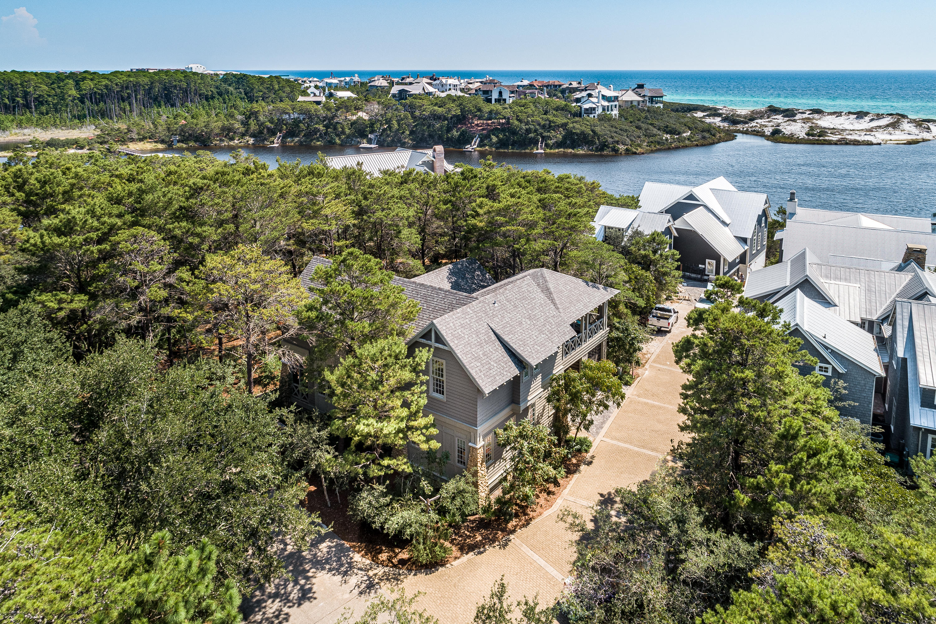 53 Cedar Post Road Santa Rosa Beach, FL 32459 - Photo 21 of 37 an aerial view of a house with a lake view