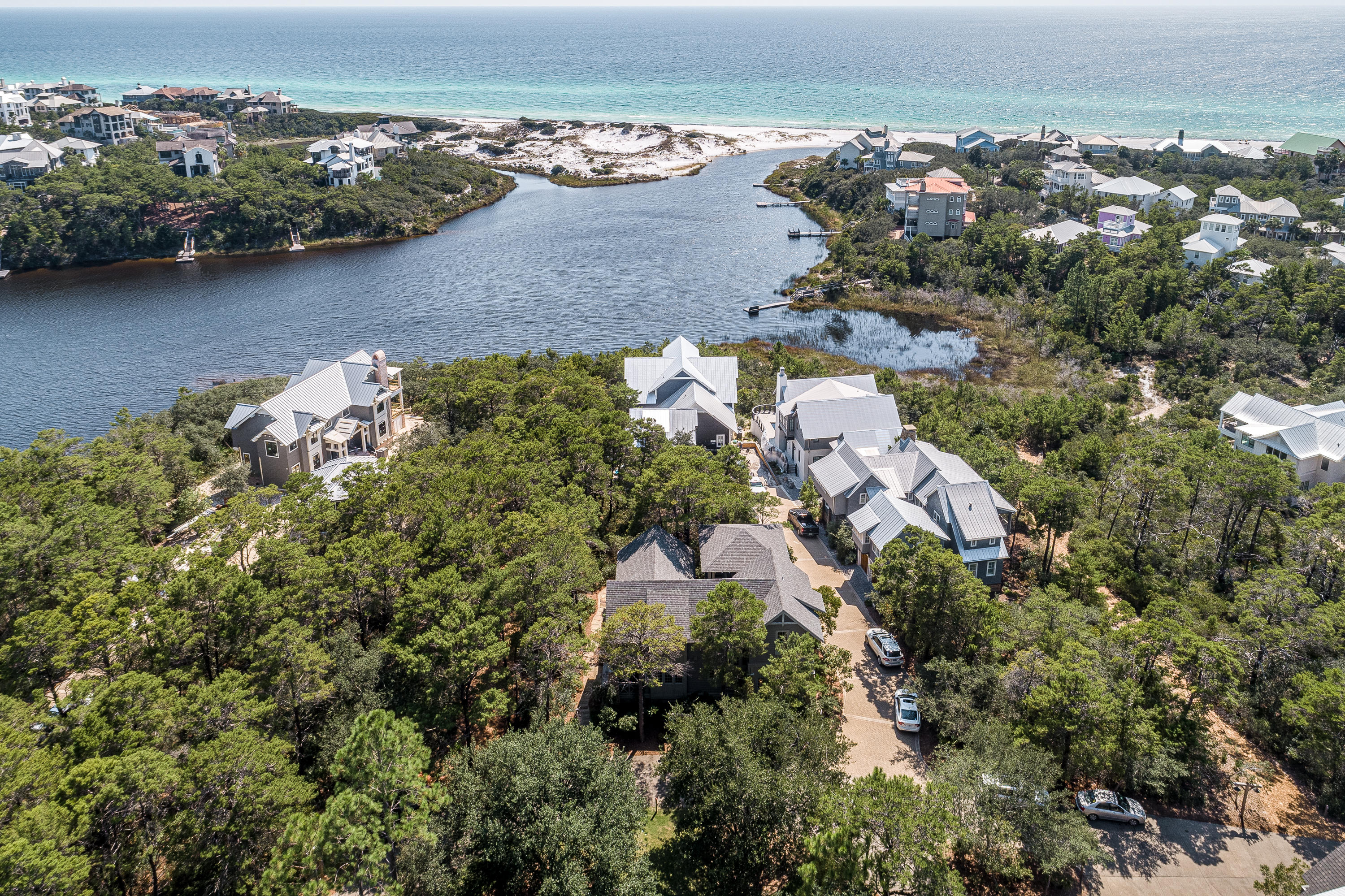 53 Cedar Post Road Santa Rosa Beach, FL 32459 - Photo 23 of 37 an aerial view of a house with a lake view