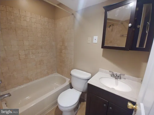 a bathroom with a toilet a sink a mirror and a bathtub