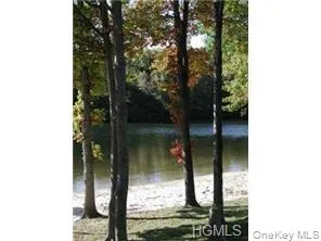 a view of a lake with houses in the back