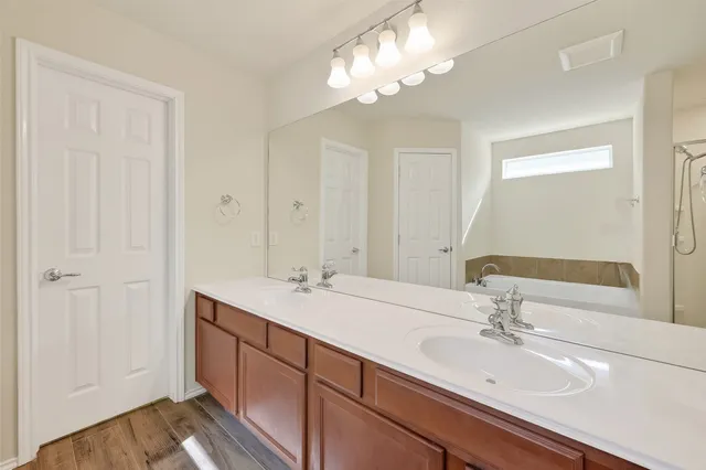 a bathroom with a bathtub