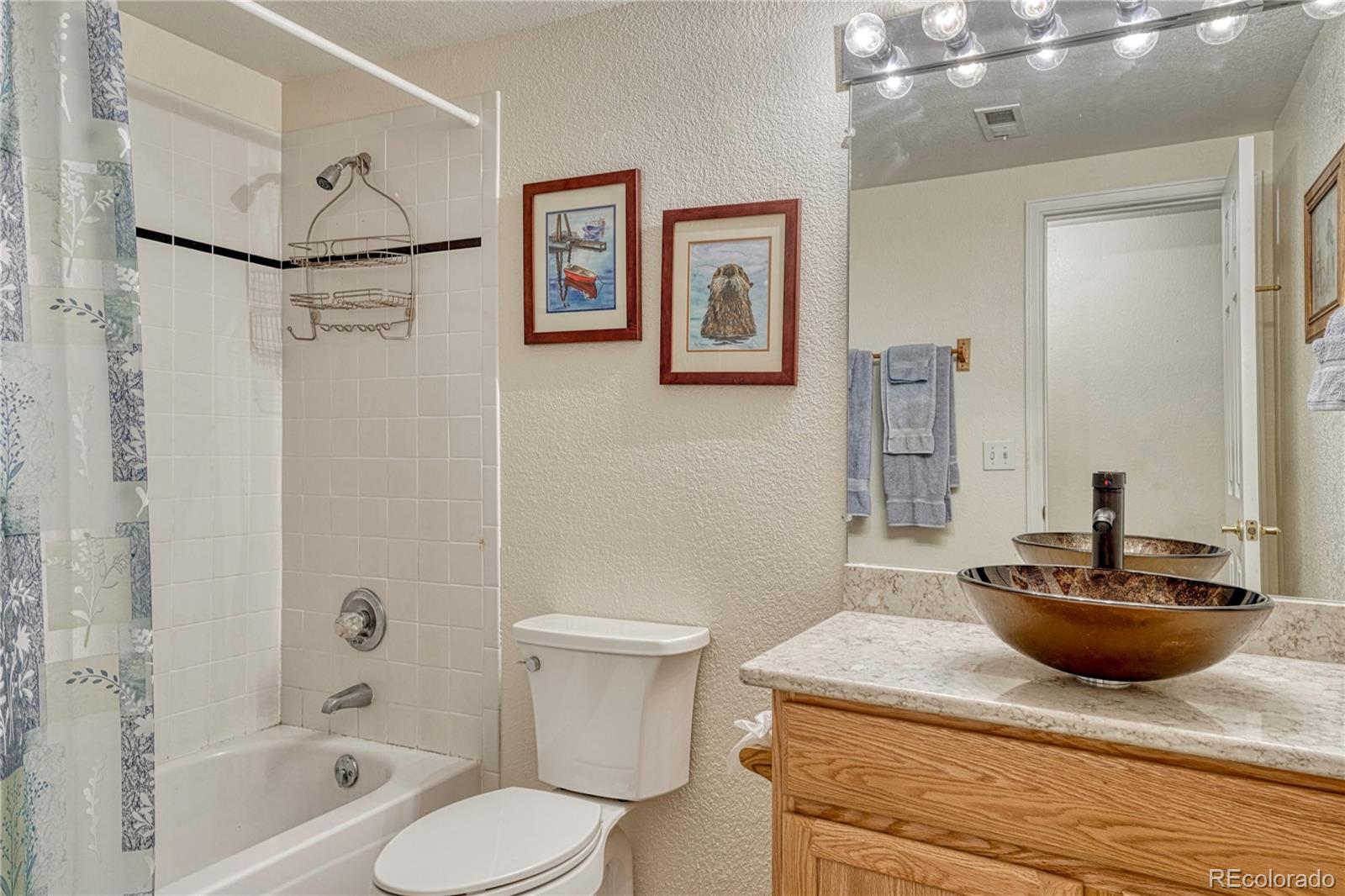 43793 Buckskin Road Parker, CO 80138 - Photo 38 of 50 a bathroom with a granite countertop sink a toilet and bathtub