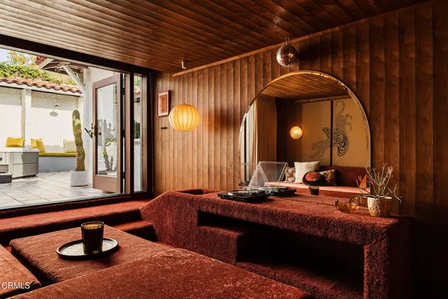 a living room with granite countertop