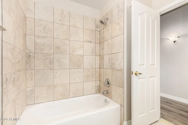 a bathroom with a bathtub