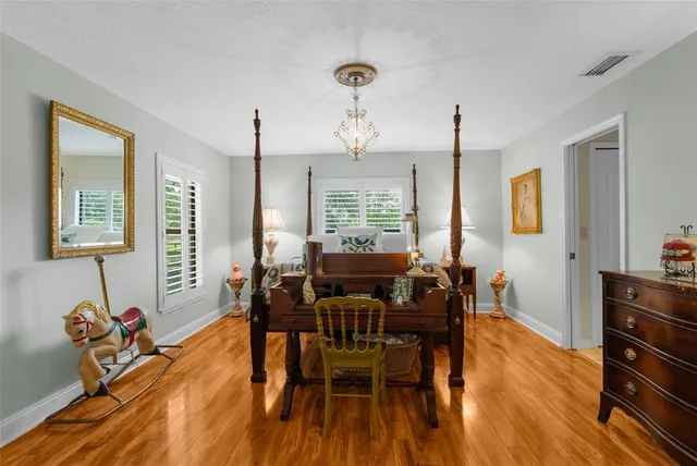 a view of a backyard with a garden and plants