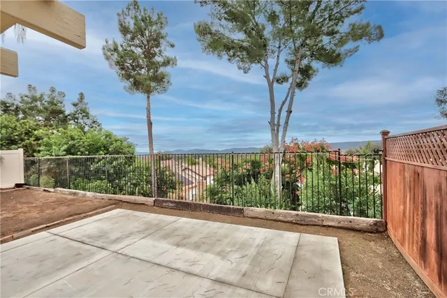 a view of a city with furniture