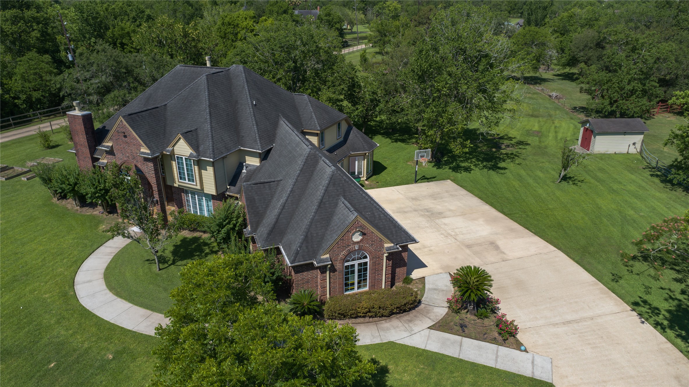 an aerial view of a house