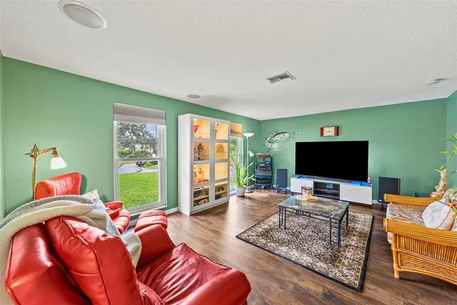 a living room with a fireplace