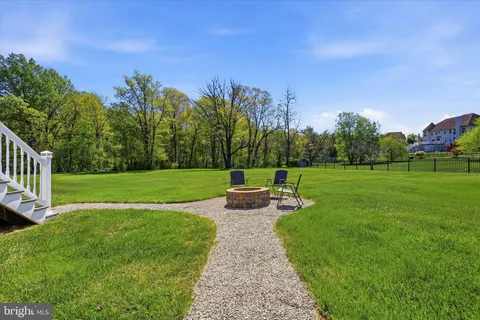 a view of a park with large trees