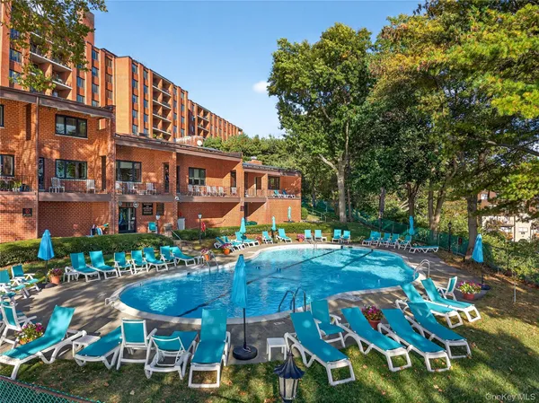 an outdoor space with seating space