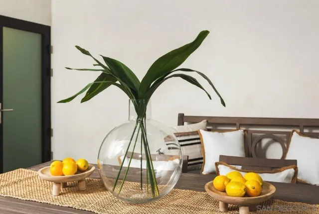 a bedroom with a bed and a fireplace