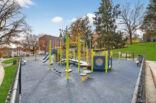 a view of a park with slide