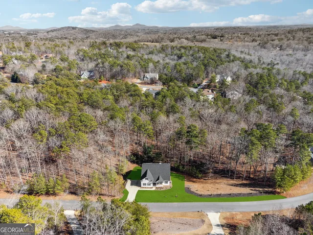 a aerial view of a house with a yard
