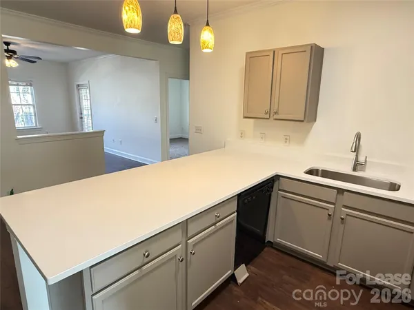a kitchen with a sink and cabinets