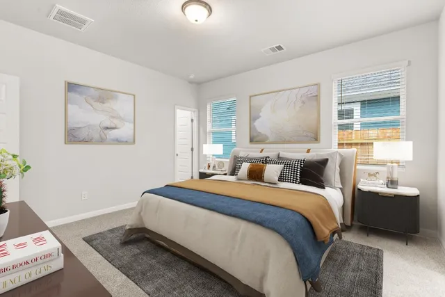 a bedroom with bed and window