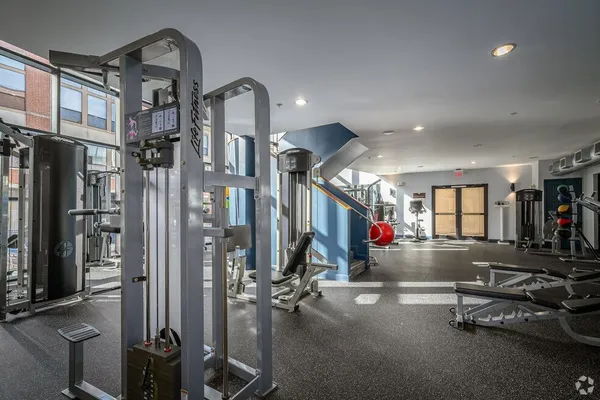 a view of a room with gym equipment