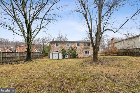 a view of a yard with a large tree