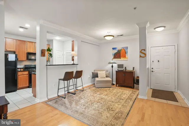 a living room with furniture and a rug