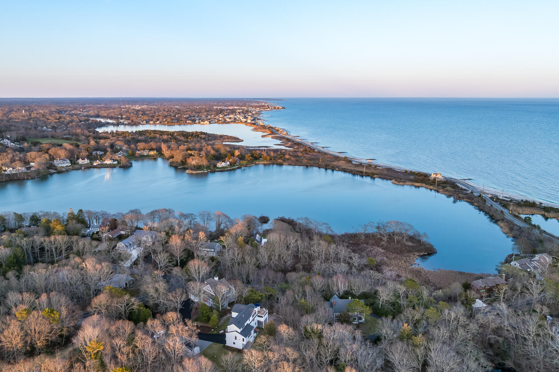 87 Oyster Pond Road Falmouth, MA 02540 - Photo 87 of 105 an aerial view of a houses with ocean view