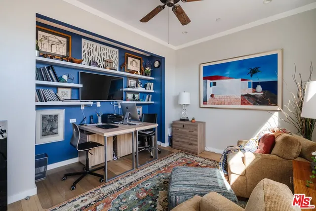 a workspace with furniture