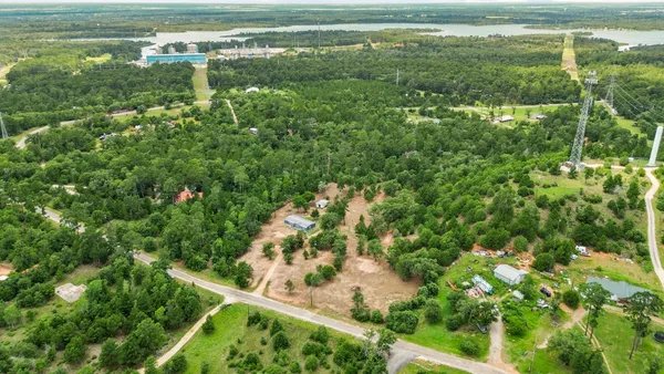 a view of a city with lush green forest