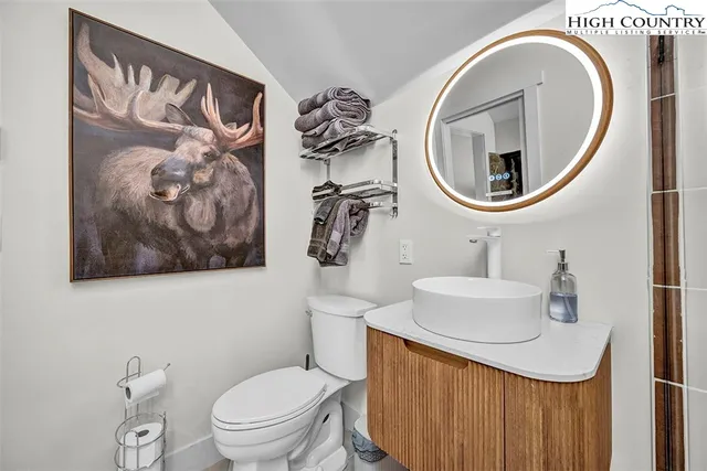 a bathroom with a toilet a sink and a mirror