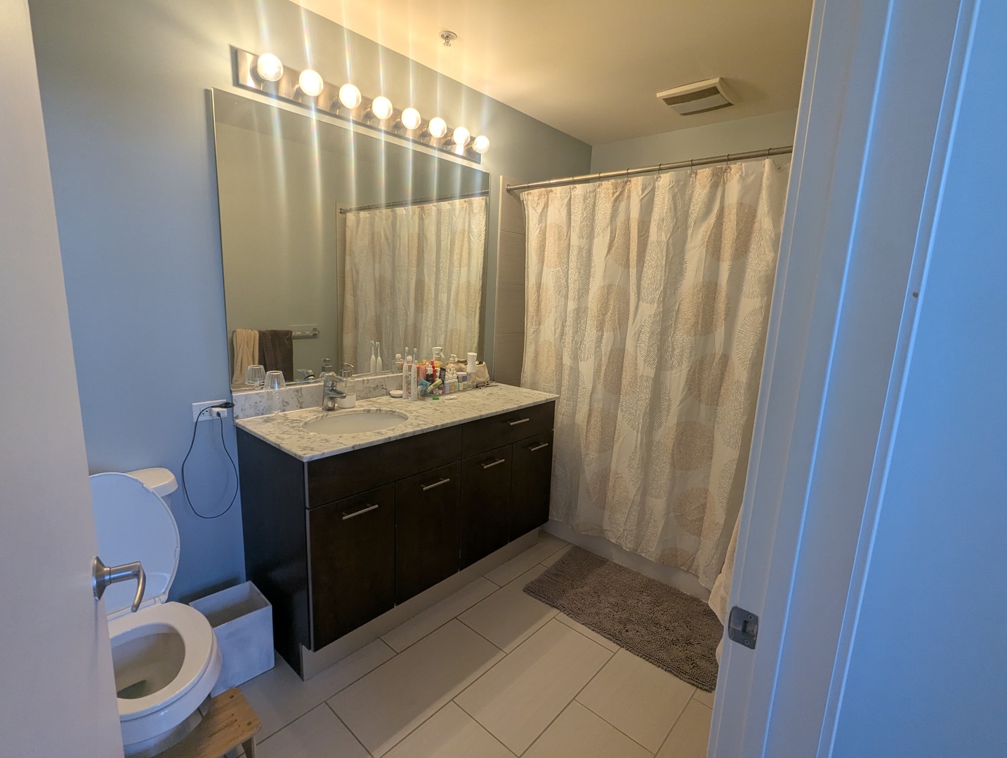 659 West Randolph Street, Unit 711 Chicago, IL 60661 - Photo 11 of 14 a bathroom with a sink vanity and a mirror