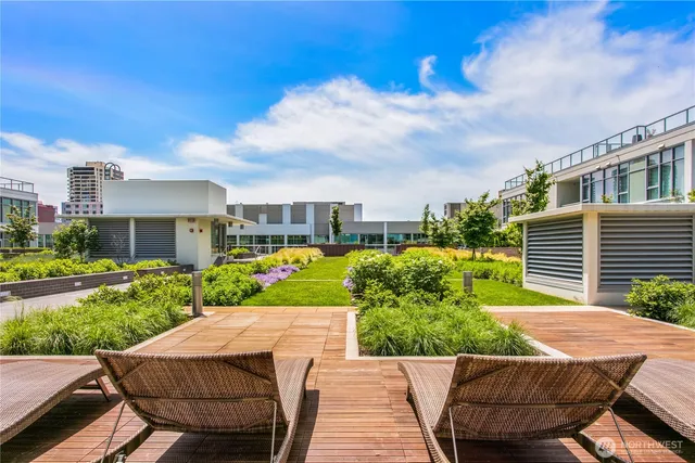 a view of a patio in backyard