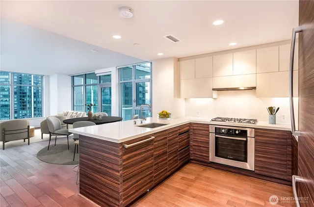 a kitchen with a stove and a sink