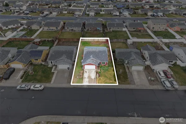 an aerial view of a residential houses