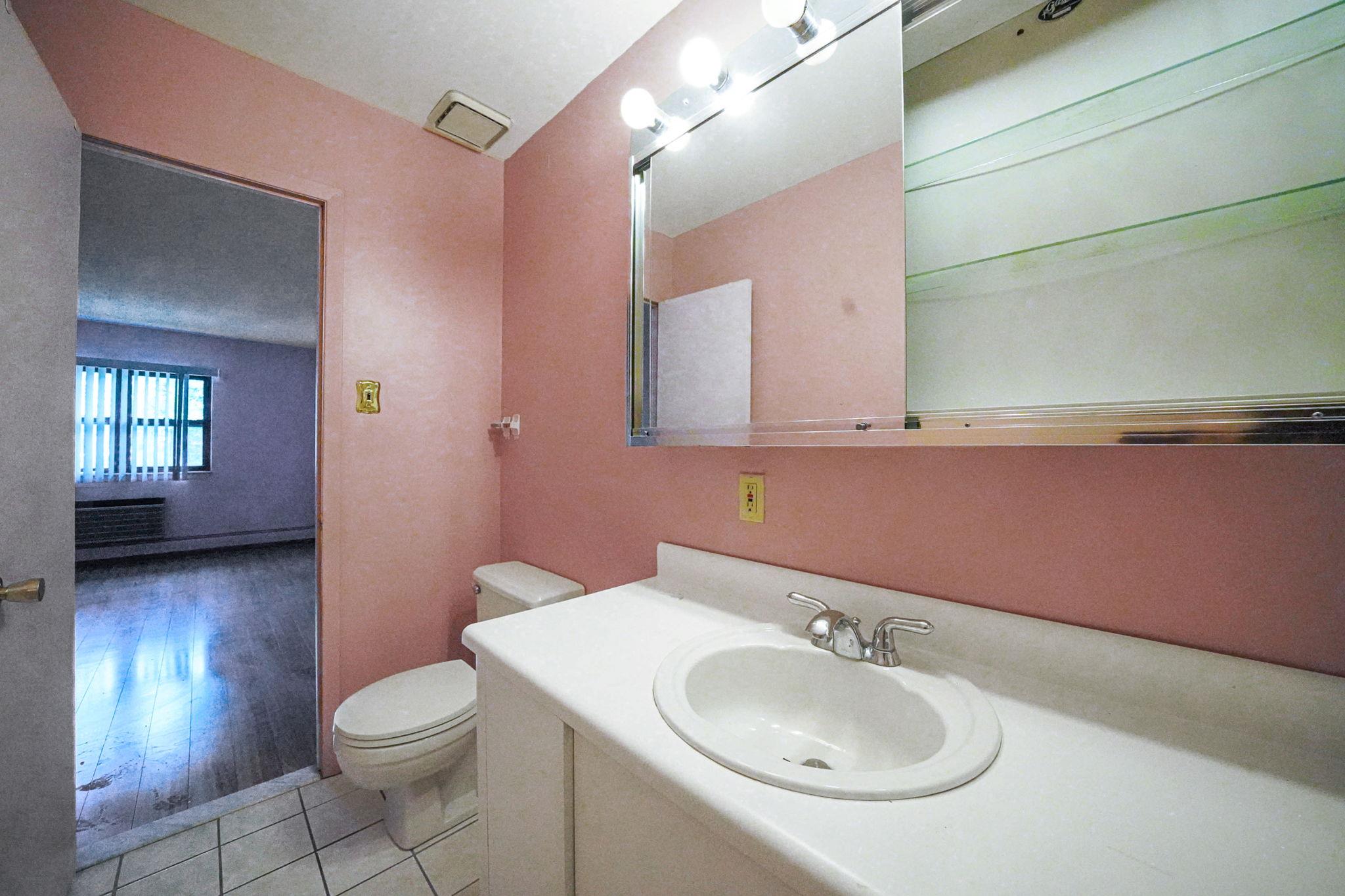 504 Julius Road, Unit 7C Queens, NY 11356 - Photo 18 of 22 a bathroom with a sink a toilet and mirror