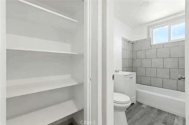 a bathroom with a toilet and a bath tub