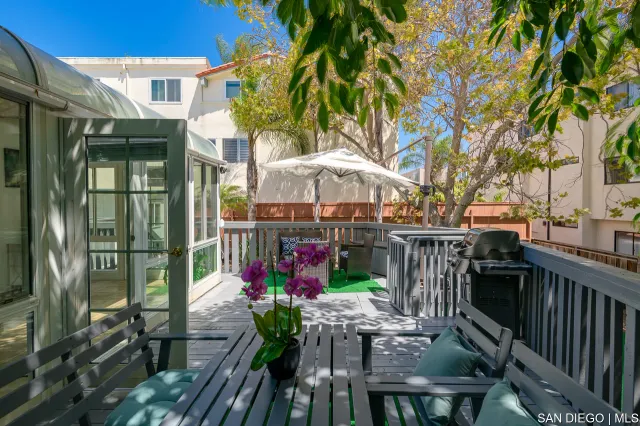 a view of a patio on the roof deck