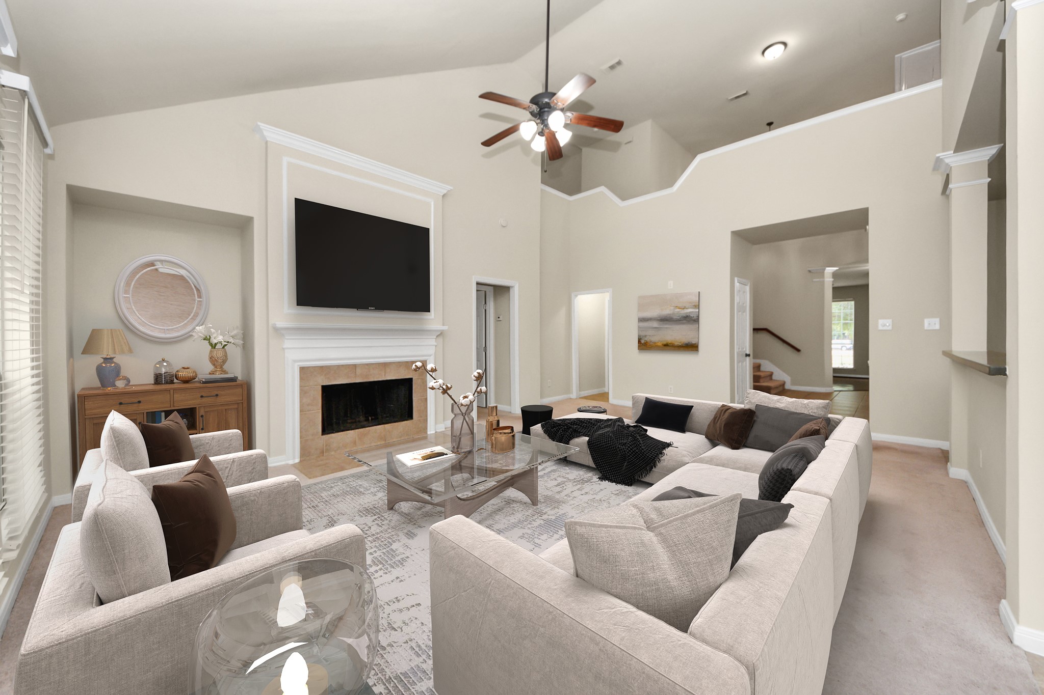 28306 Peper Hollow Lane Spring, TX 77386 - Photo 11 of 39 a living room with furniture a fireplace and a flat screen tv