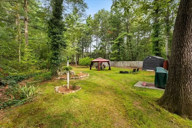 a view of a yard with a slide