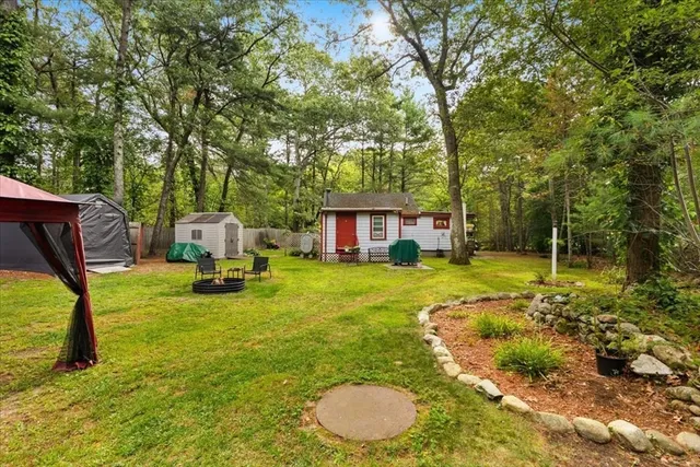 a view of a swimming pool with a garden