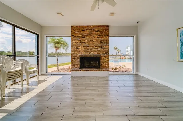 an aerial view of a city with lake view