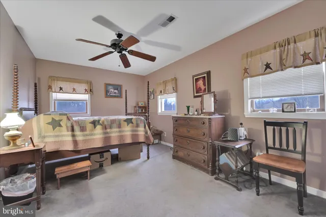 a view of a field with an ocean view