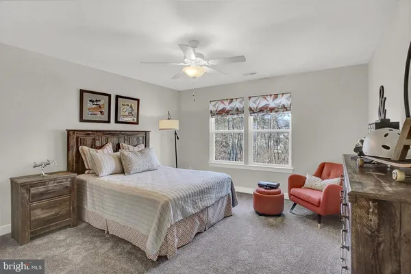 a bedroom with a bed and a couch