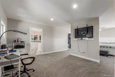 a terrace with a city view