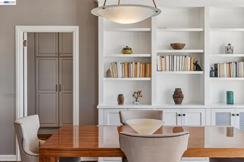 a view of a lake with a city