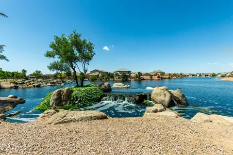 a view of a lake with outdoor space