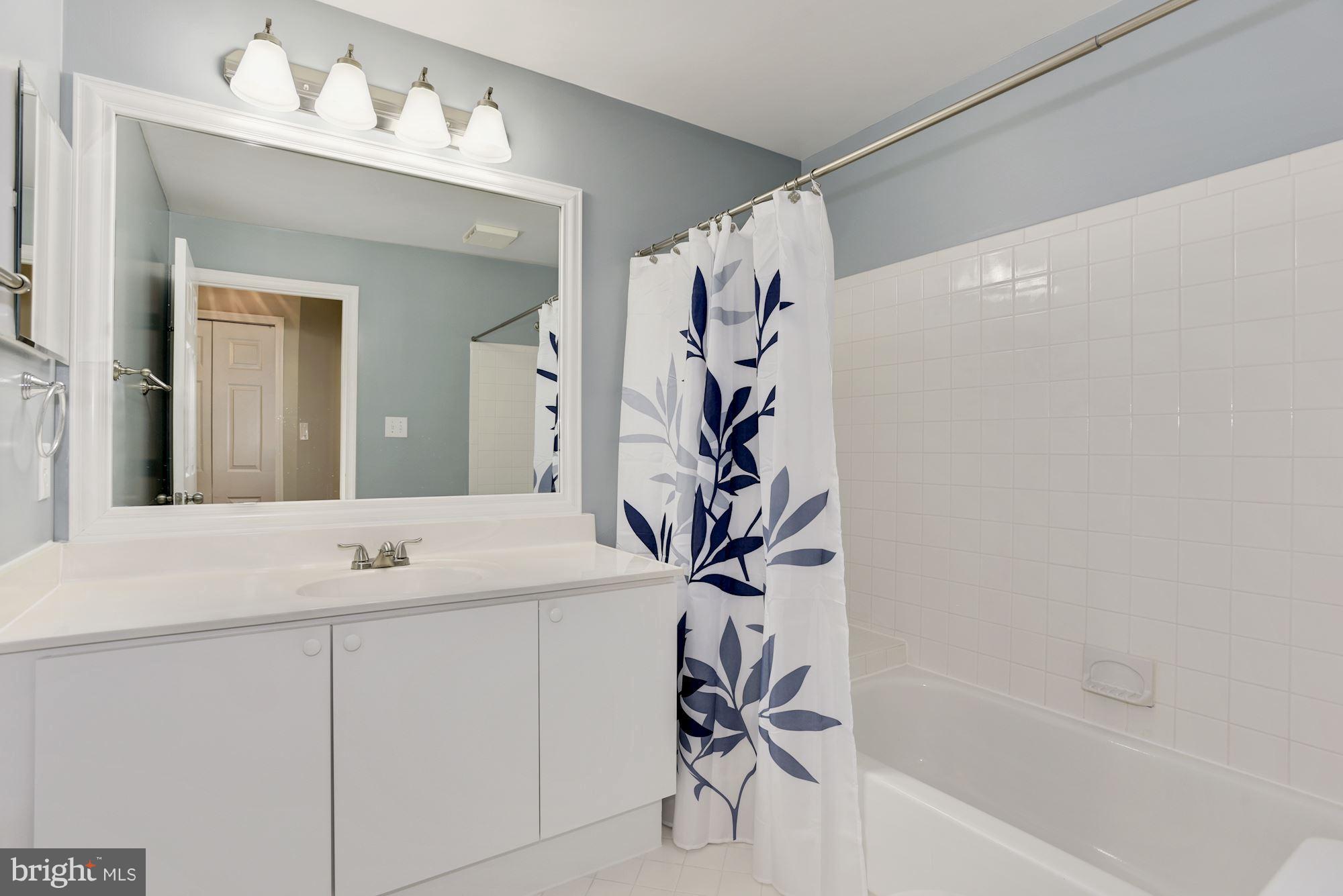 20579 Snowshoe Square, Unit 301 Ashburn, VA 20147 - Photo 18 of 30 a bathroom with a sink a mirror and a shower