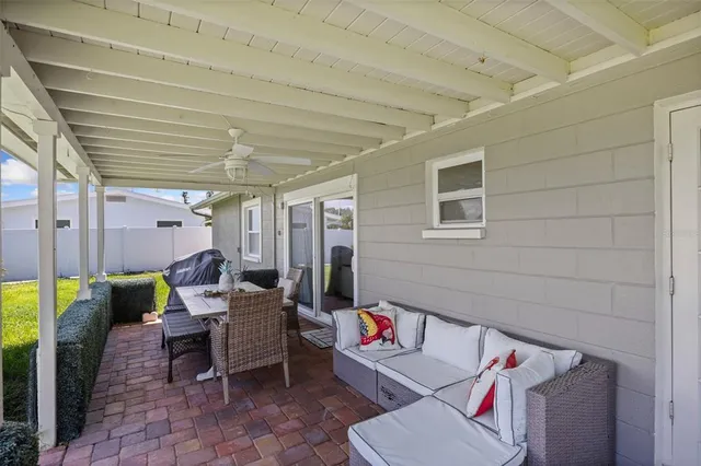 a outdoor space with lots of tables and chairs