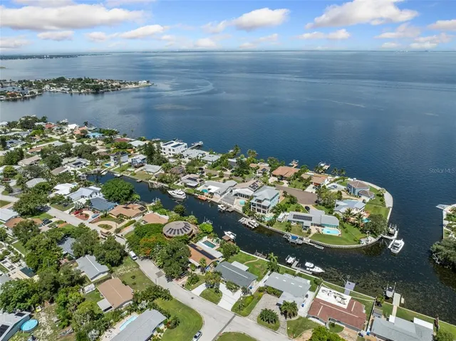an aerial view of a house with a garden