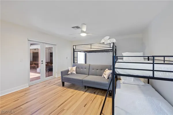 a view of a room with racks on the wall