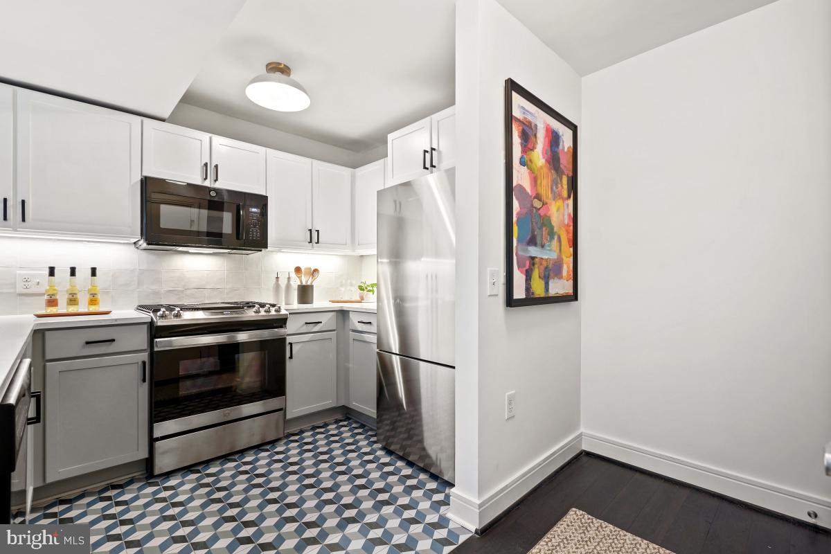 800 4th Street Southwest, Unit N301 Washington, DC 20024 - Photo 6 of 31 a kitchen with stainless steel appliances granite countertop a refrigerator and a stove top oven