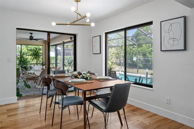 a dining room with furniture window wooden floor