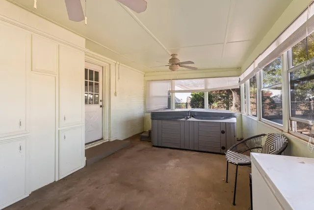 a view of a room with a window